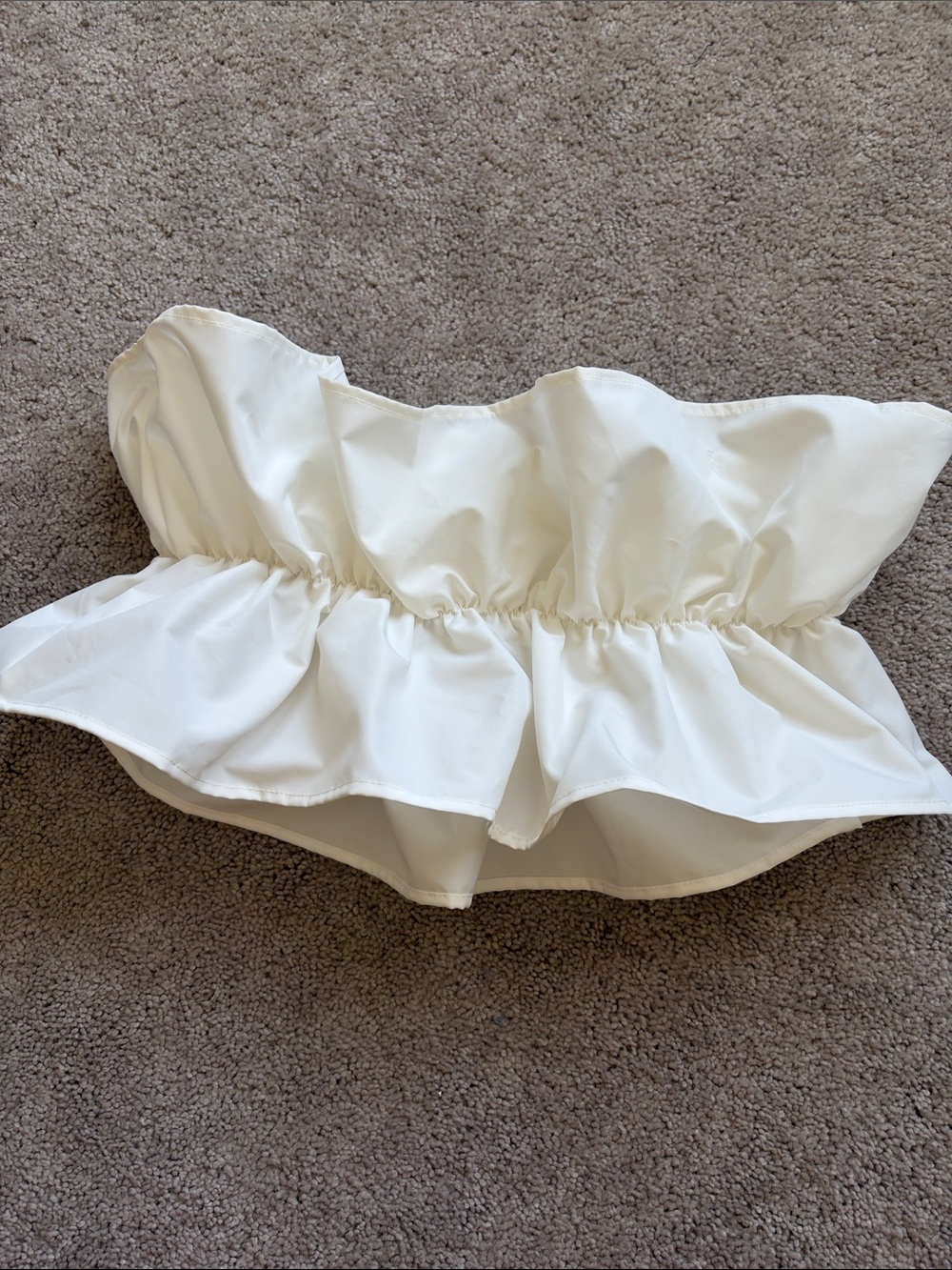 SHEIN Cream Strapless Ruffle Peplum Crop Top
